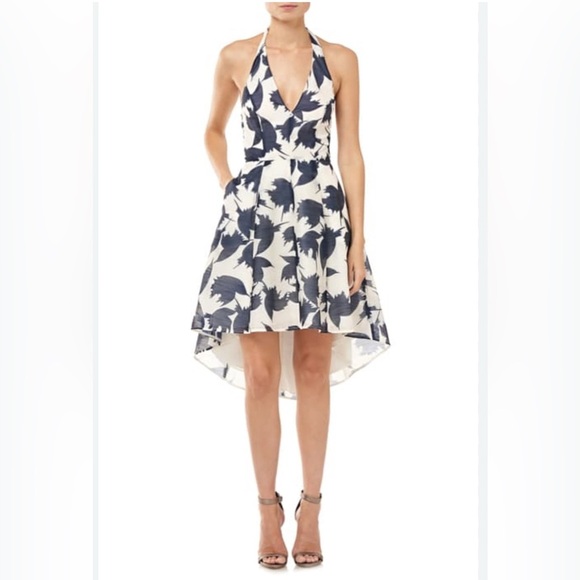 Halston Heritage Abstract Floral Halter Dress with Hi-Lo Skirt Size 4 Small - Picture 1 of 14
